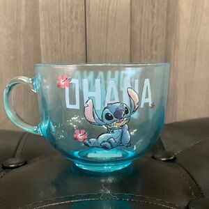 New Disney's Stitch Ohana Blue Clear Glass Tea Cup Coffee Mug Lilo & Stitch